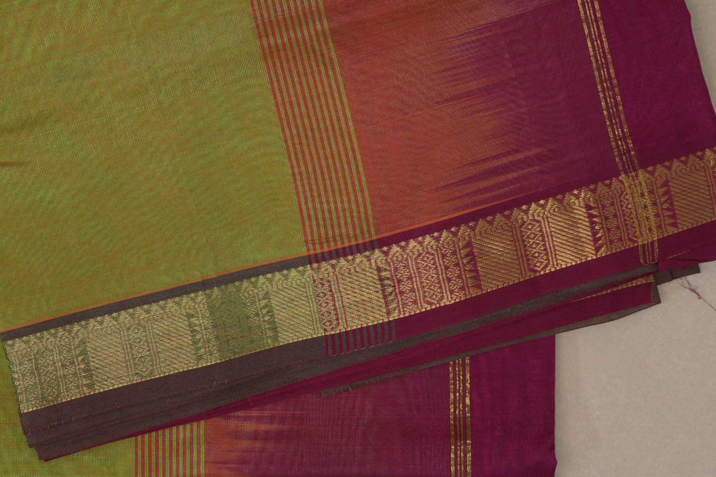Dual Tone of Yellow & Green Vegan Silk Cotton Saree border