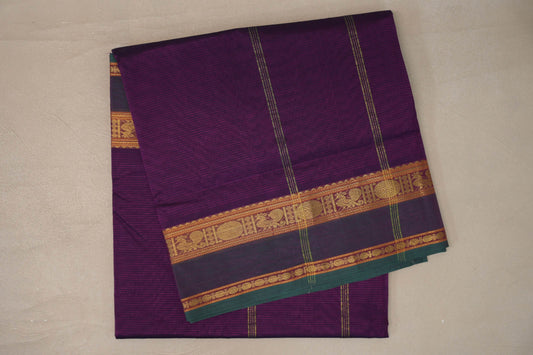 Deep Purple with Dual Tone of Deep Purple and Green Borders Vegan Silk Cotton Saree