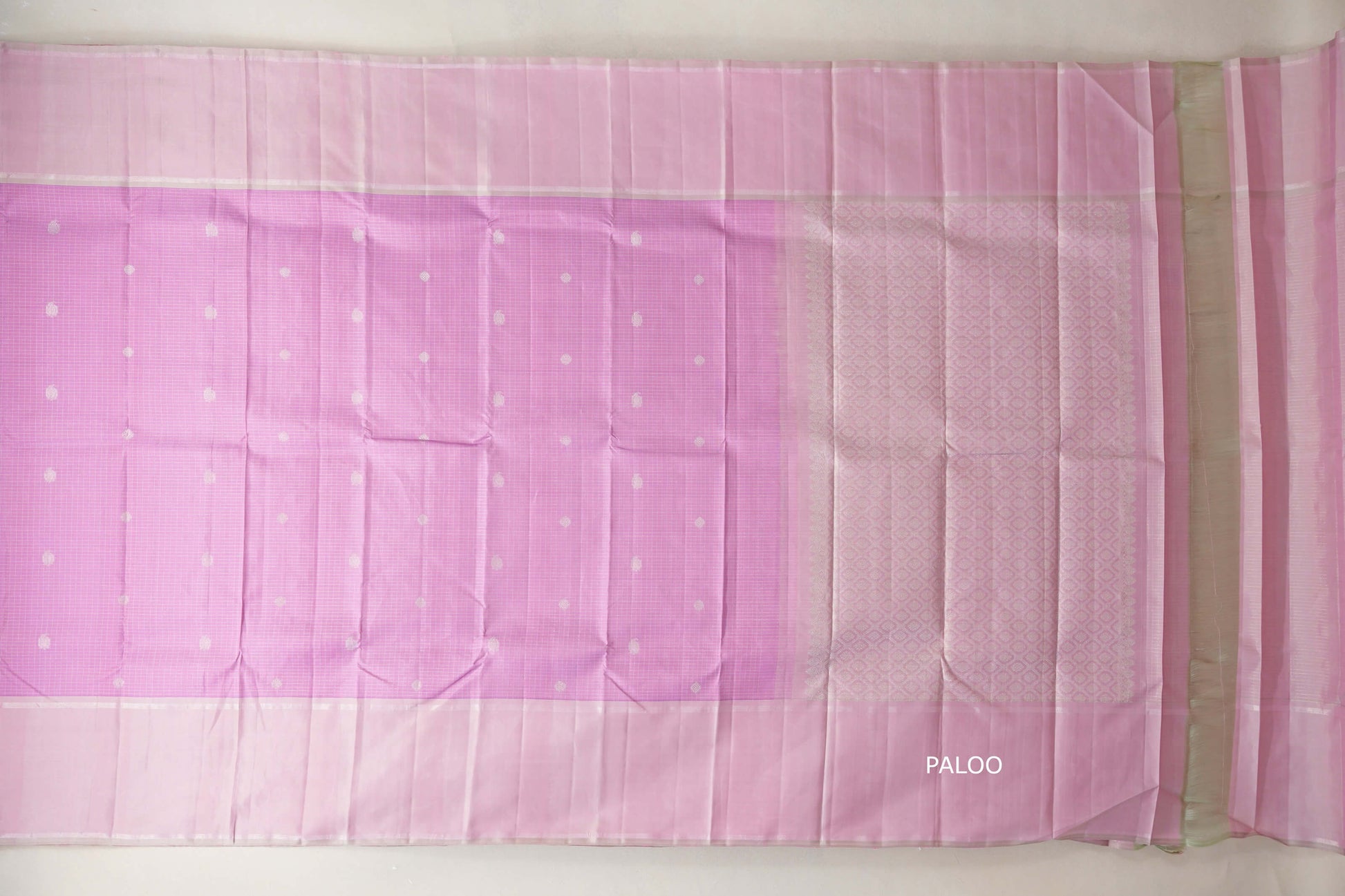 Light Lavender with greenish pink border Vintage Kanjivaram Silk Saree paloo