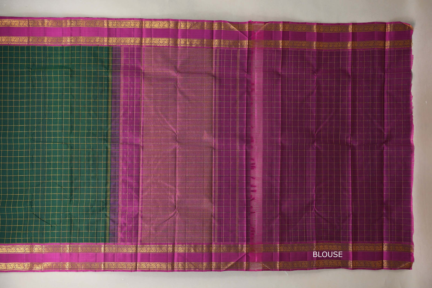 Bottle Green with magenta border Vintage Kanjivaram Silk Saree  by Shreenivas Silks blouse