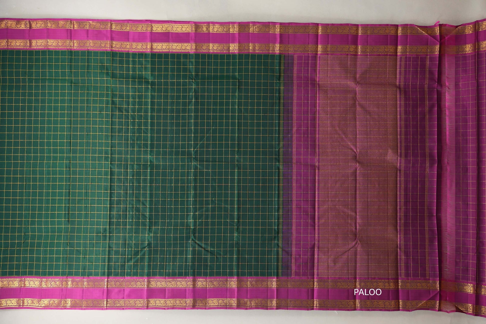 Bottle Green with magenta border Vintage Kanjivaram Silk Saree  by Shreenivas Silks paloo