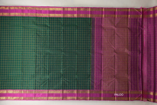 Bottle Green with magenta border Vintage Kanjivaram Silk Saree  by Shreenivas Silks paloo