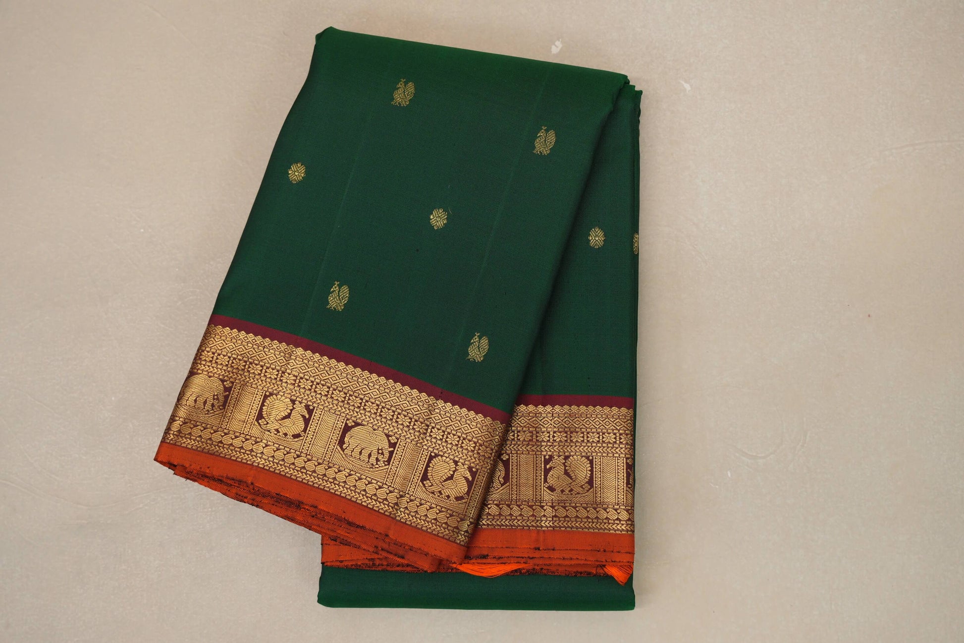 Bottle Green with Maroon border Vintage Kanjivaram Silk Sare