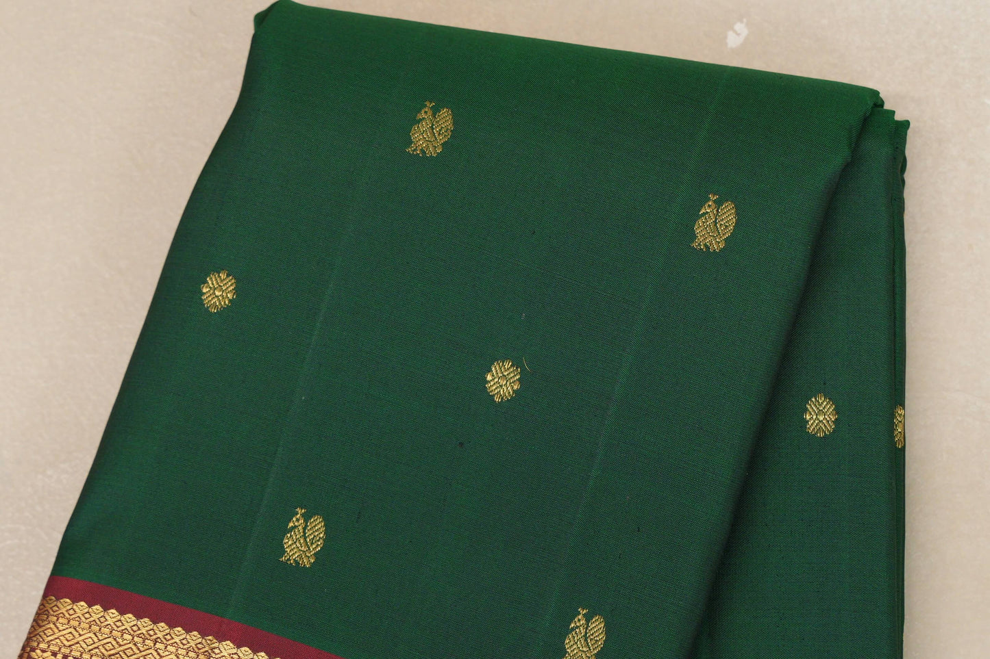 Bottle Green with Maroon border Vintage Kanjivaram Silk Saree body