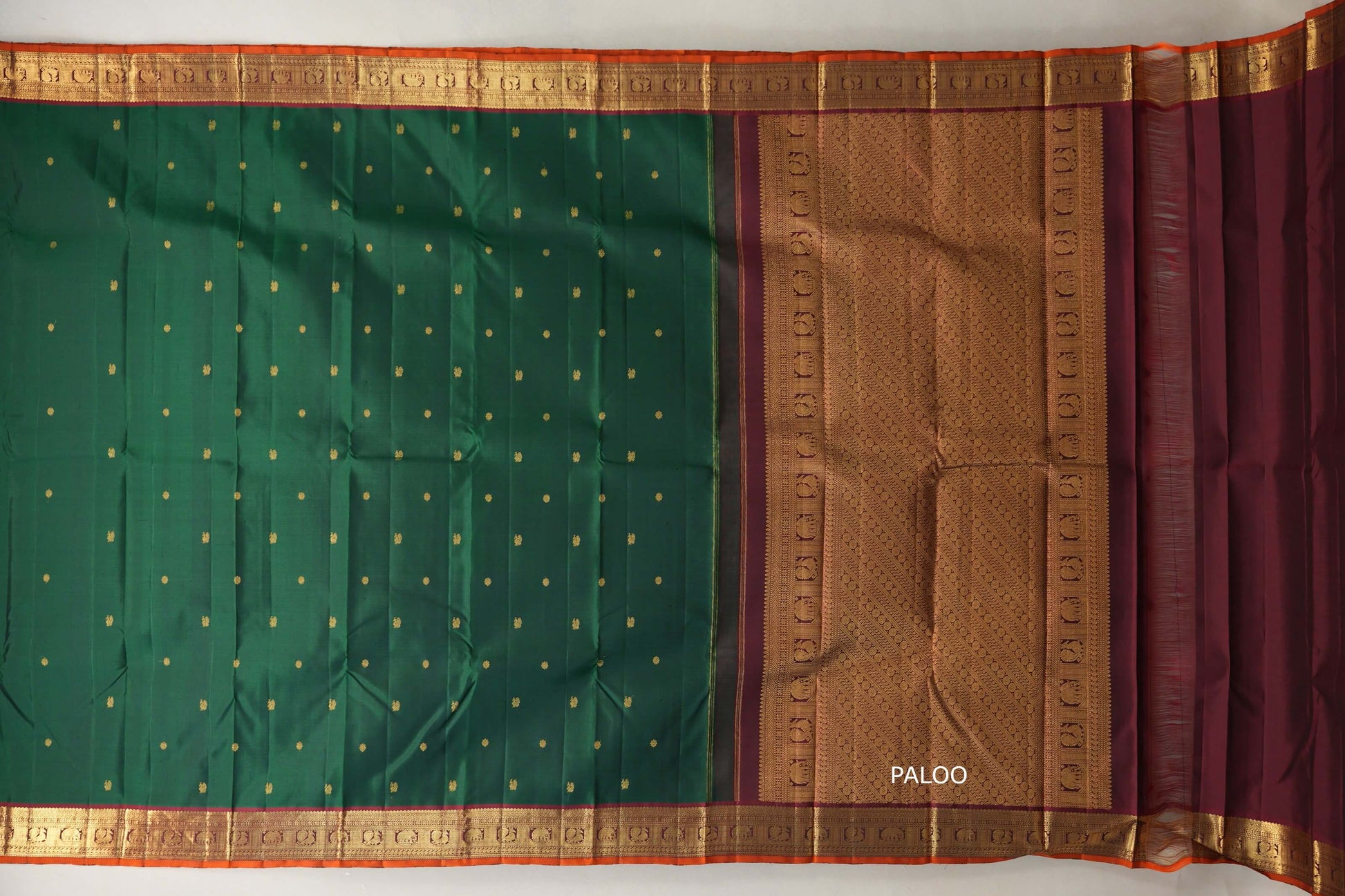 Bottle Green with Maroon border Vintage Kanjivaram Silk Saree paloo