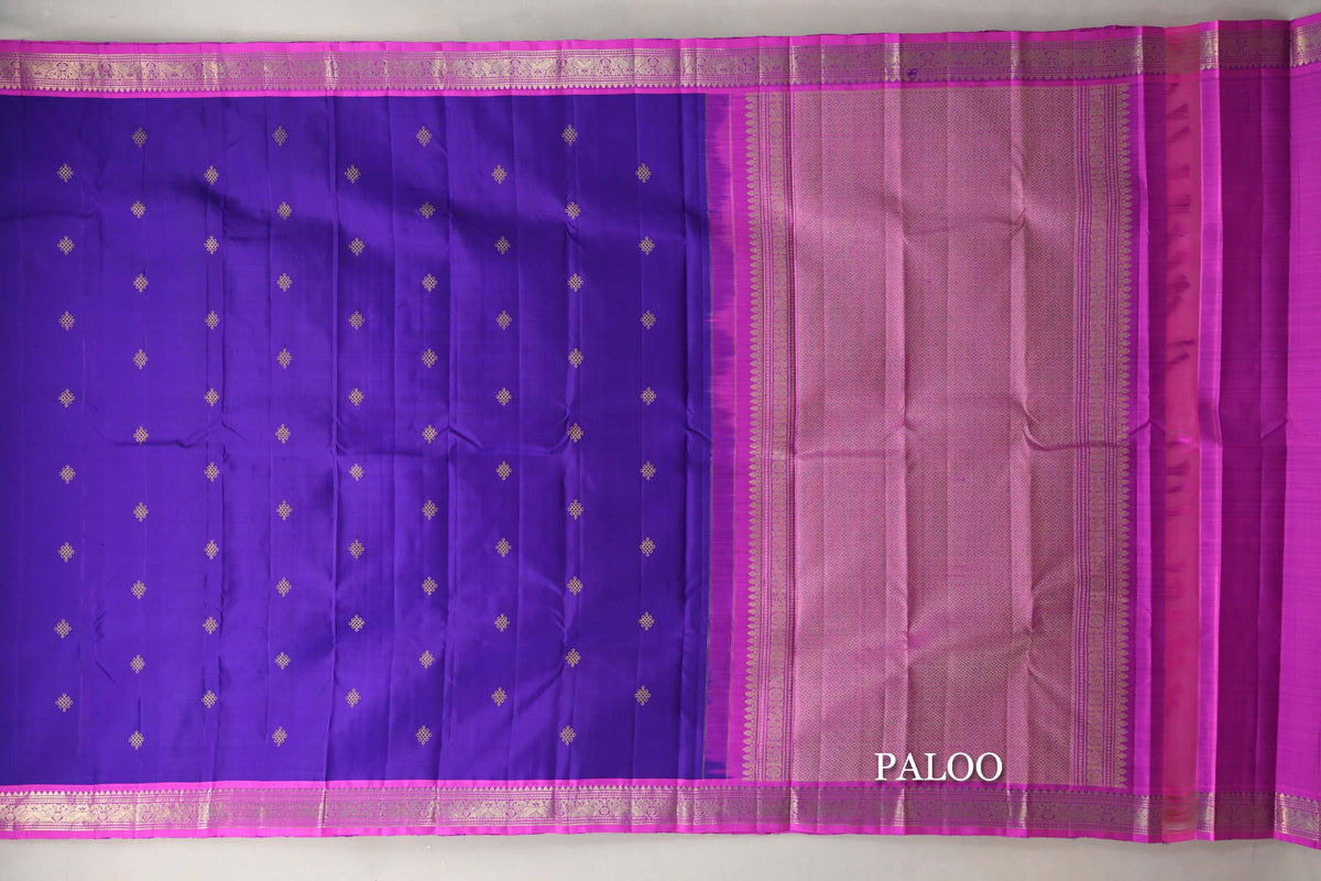 Violet Purple with Magenta Borders Vintage Kanjivaram Silk Saree paloo