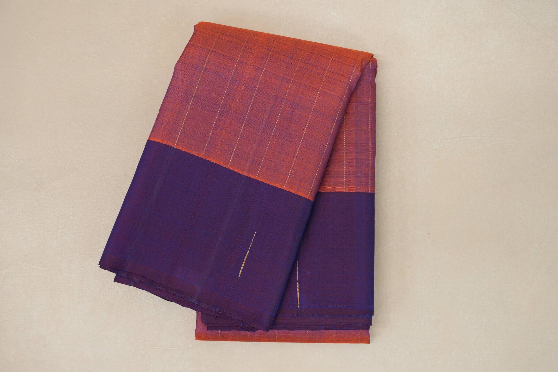 Rust with Purple border Plant based Kanjivaram Silk Saree by Shreenivas Silks