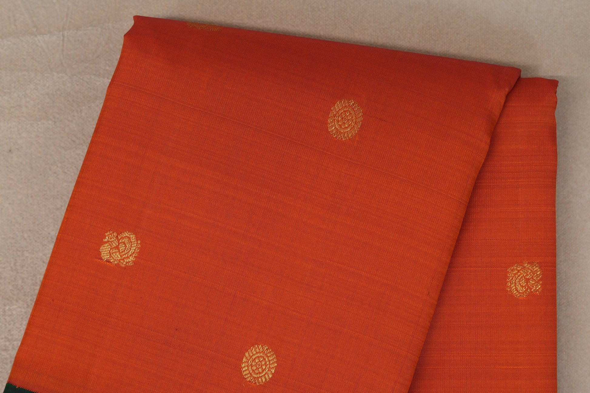 Bright Orange with Bottle Green Borders Vintage Kanjivaram Silk Saree body