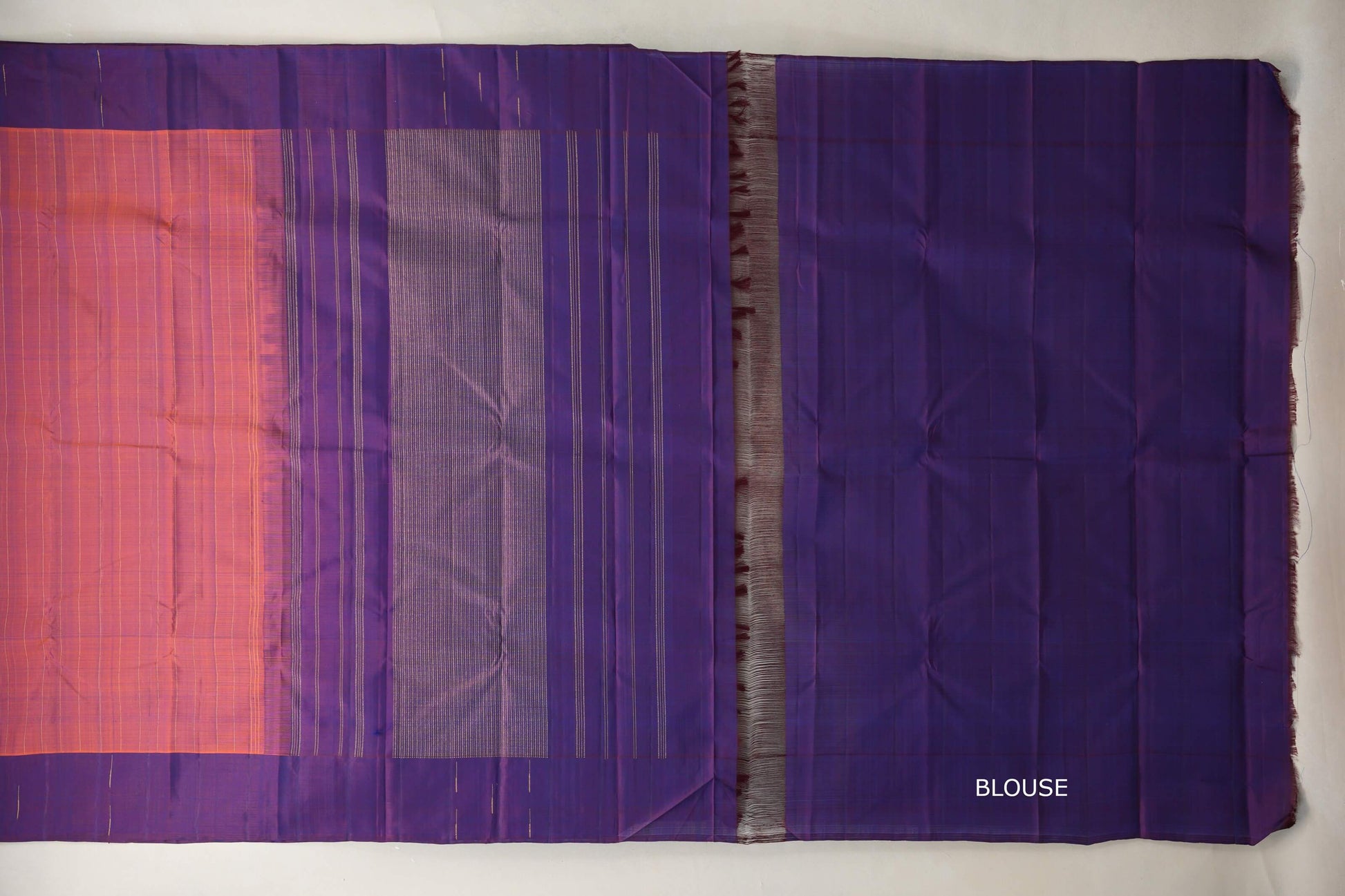 Rust with Purple border Plant based Kanjivaram Silk Saree by Shreenivas Silks blouse