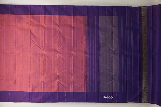 Rust with Purple border Plant based Kanjivaram Silk Saree by Shreenivas Silks paloo