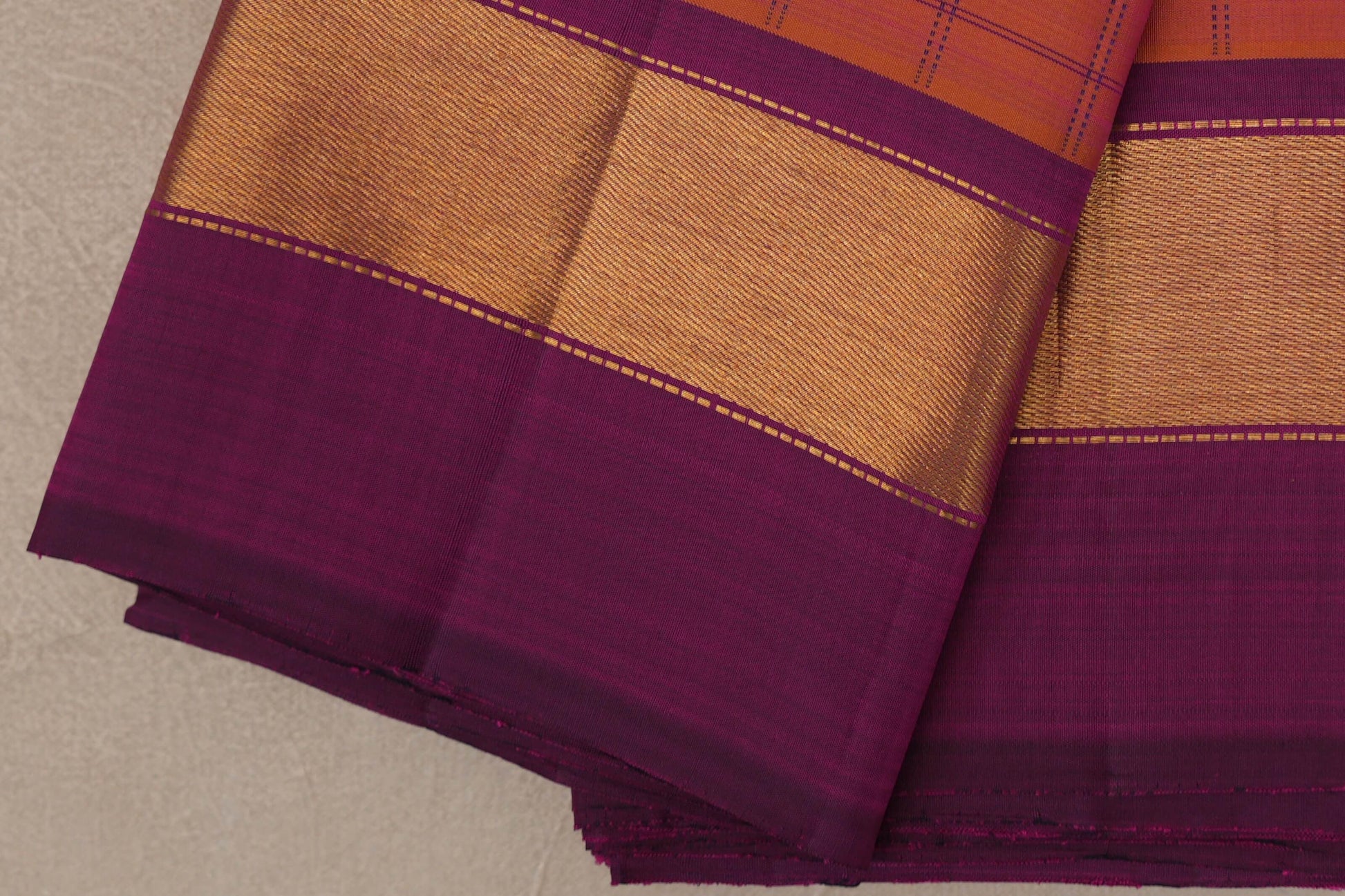 Dual Tone of Mustard and Pink Vintage Kanjivaram Silk Saree border