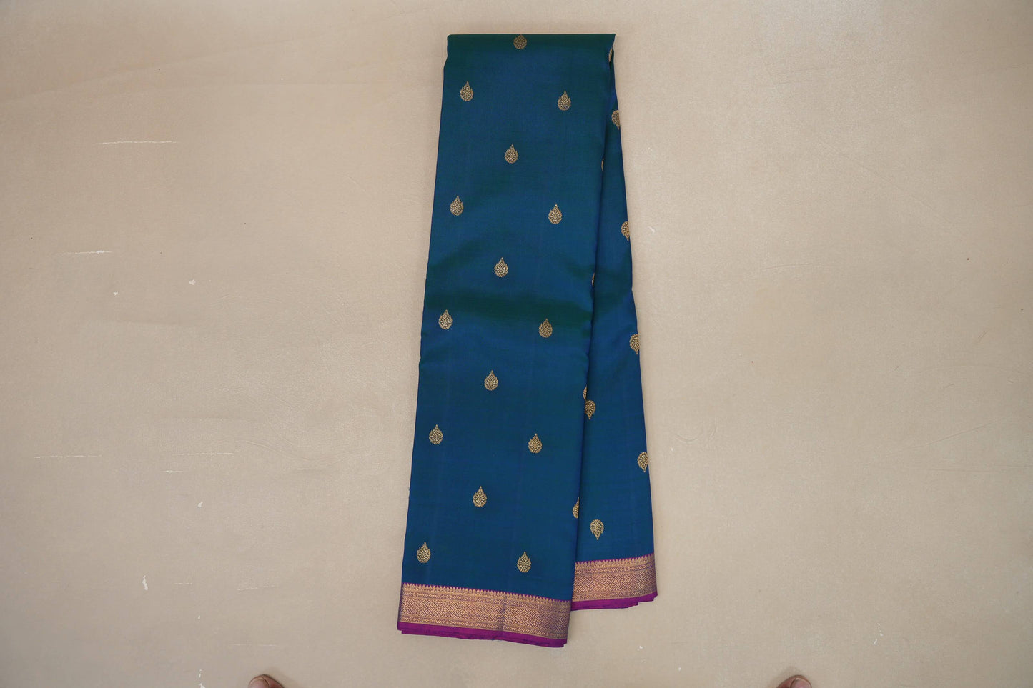 Peacock Blue with Magenta borders Plant based Kanjivaram Silk Saree SS8870