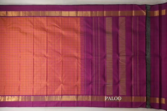 Dual Tone of Mustard and Pink with Deep Magenta Borders Vintage Kanjivaram Silk Saree paloo