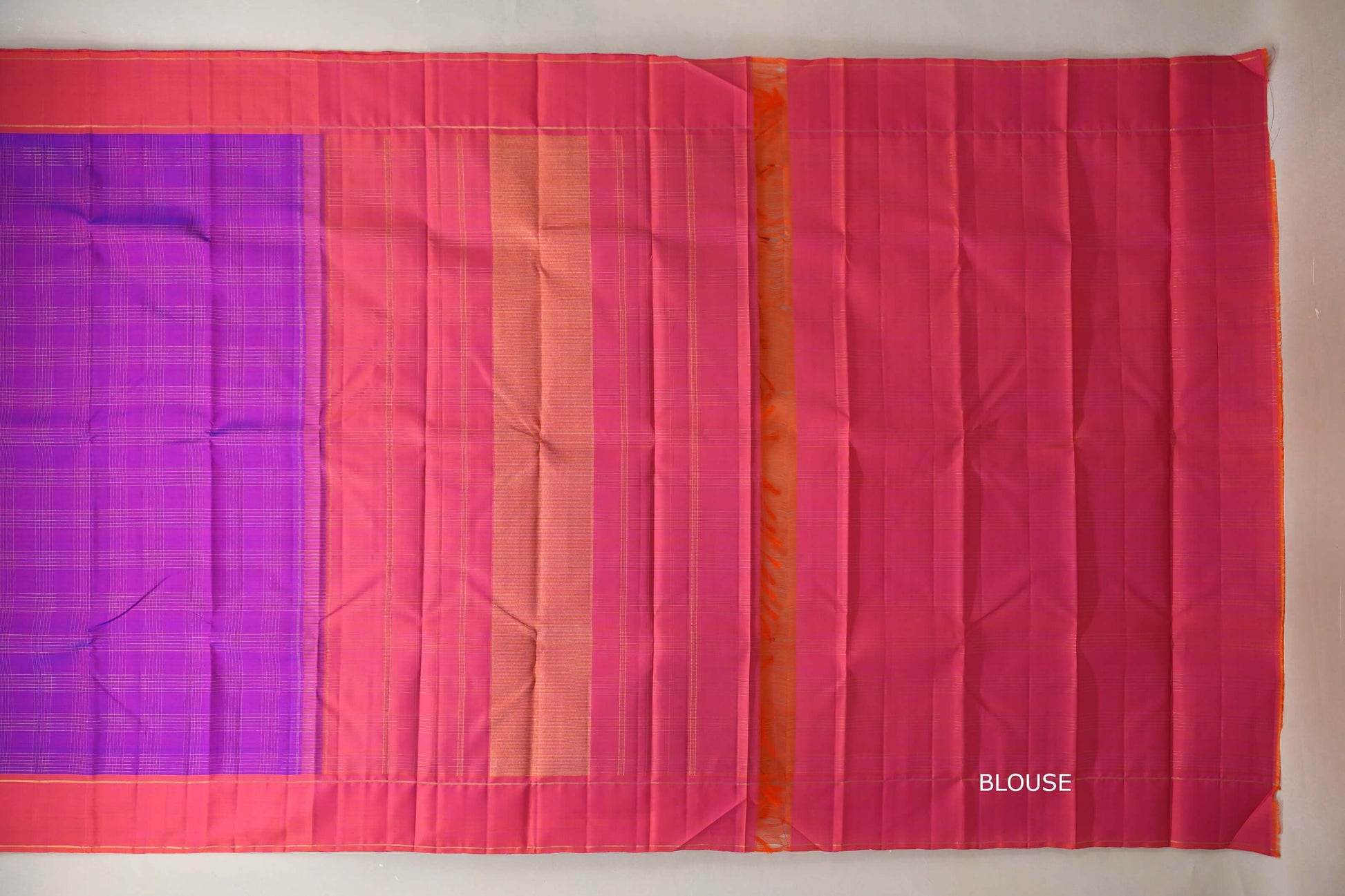 Magenta with Orange border Vintage Kanjivaram Silk Saree blouse