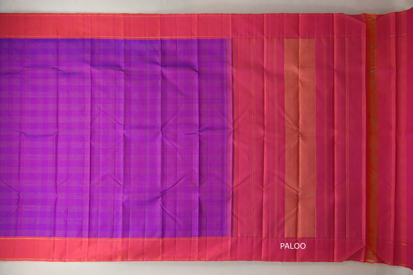 Magenta with Orange border Vintage Kanjivaram Silk Saree  paloo