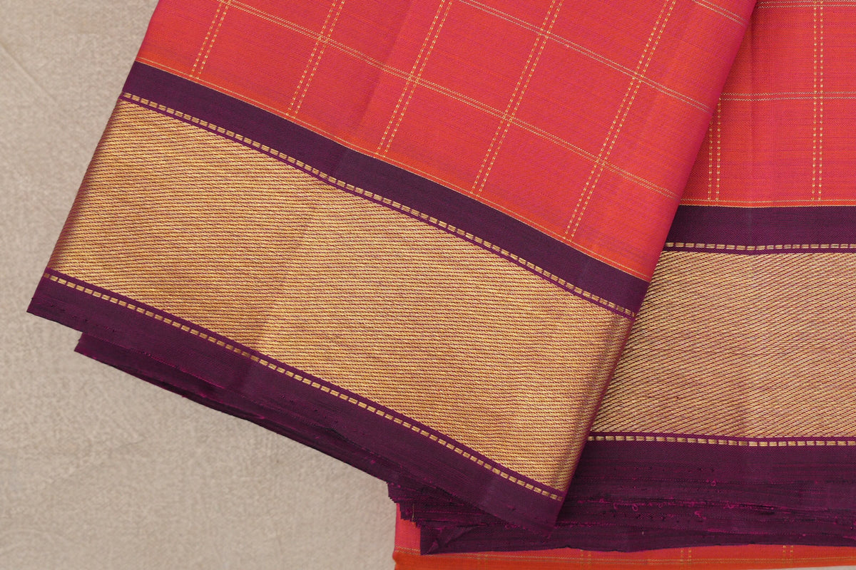 Dual Tone of orange and Pink Vintage Kanjivaram Silk Saree border