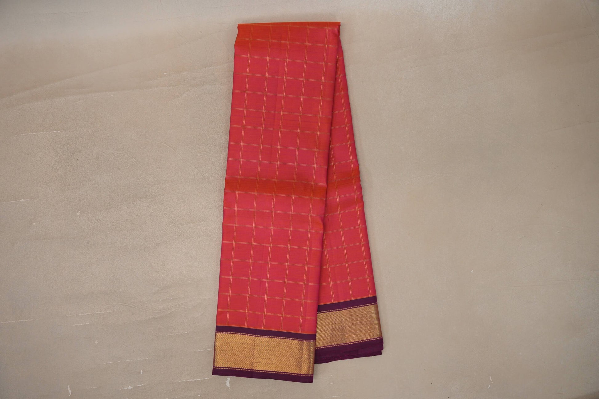 Online Dual Tone of orange and Pink with Deep Magenta Borders Vintage Kanjivaram Silk Saree