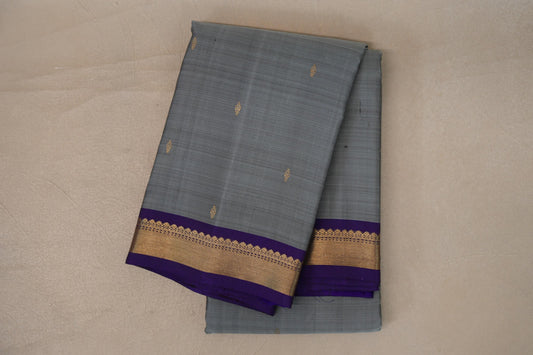 Silver Grey with Violet Purple Borders Vintage Kanjivaram Silk Saree