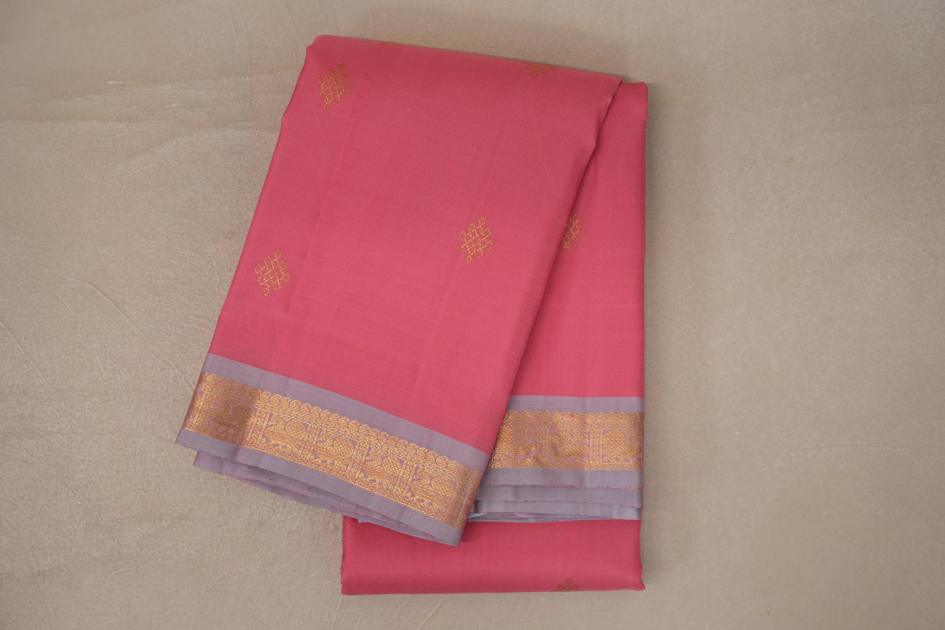 Rose Pink with Dual Tone of Rose Pink and Elaichi Green Borders Vintage Kanjivaram Silk Saree