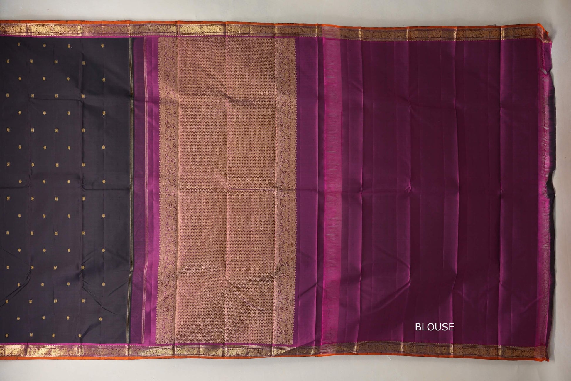 Dark chocolate brown Vintage Kanjivaram Silk Saree blouse
