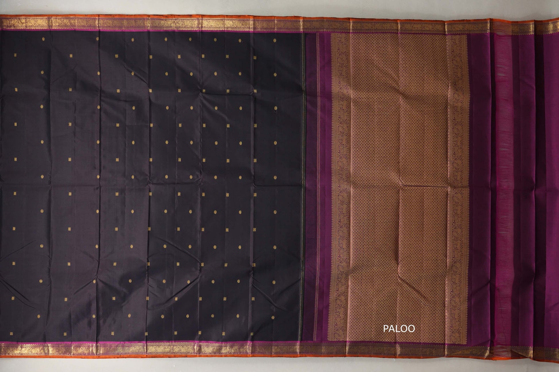 Dark chocolate brown Vintage Kanjivaram Silk Saree paloo