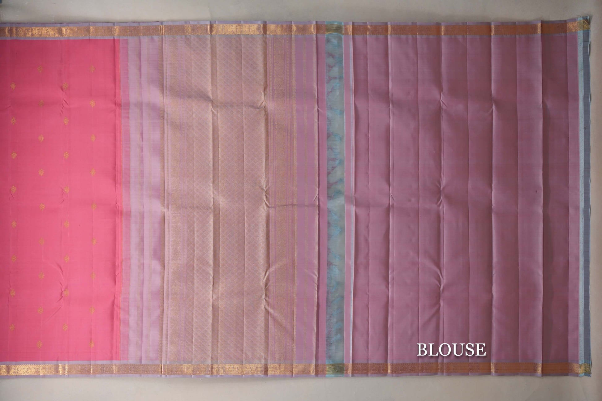 Rose Pink with Dual Tone of Rose Pink and Elaichi Green Borders Vintage Kanjivaram Silk Saree blouse