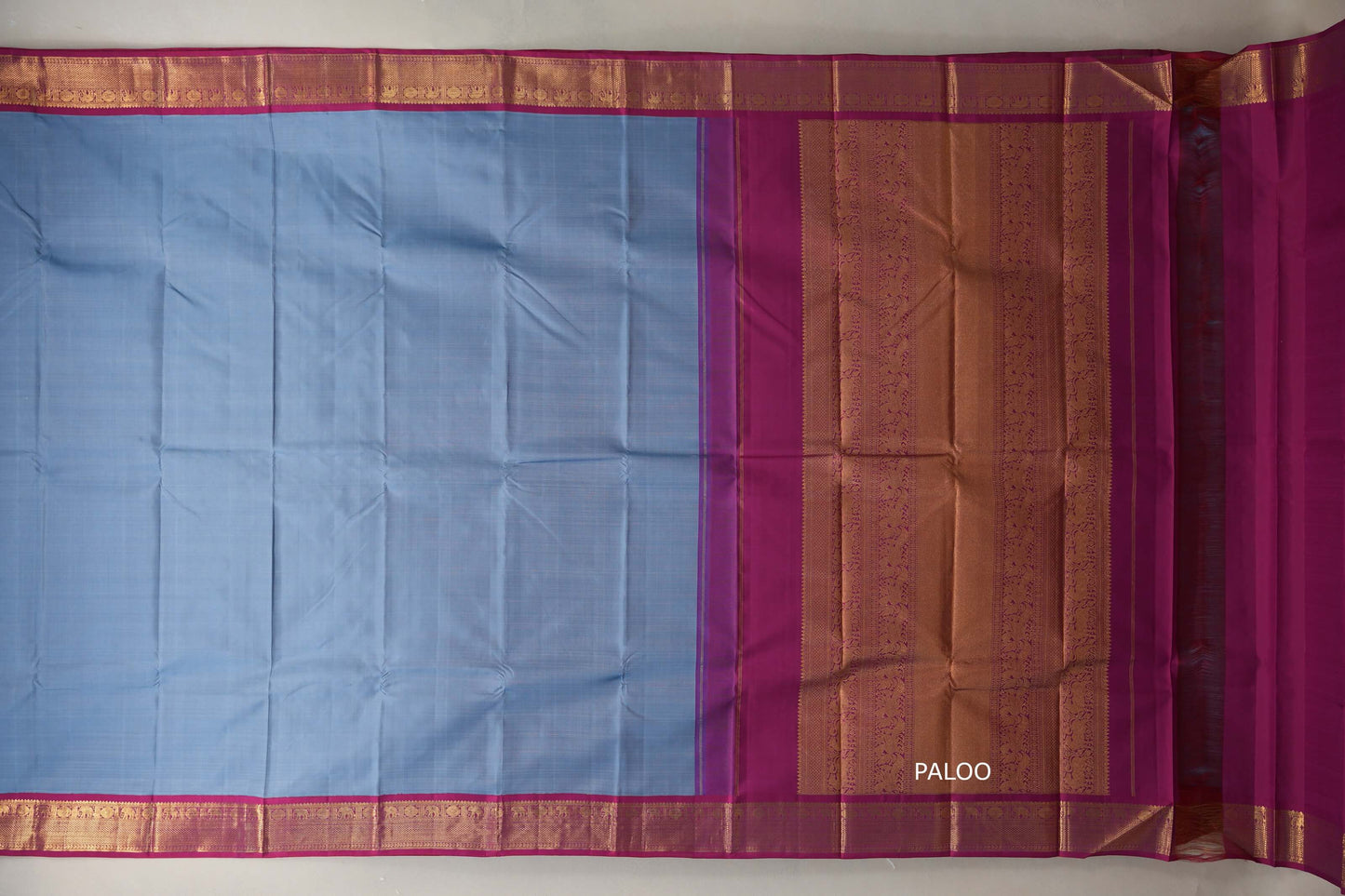 Grey with Reddish pink border Vintage Kanjivaram Silk Saree  paloo