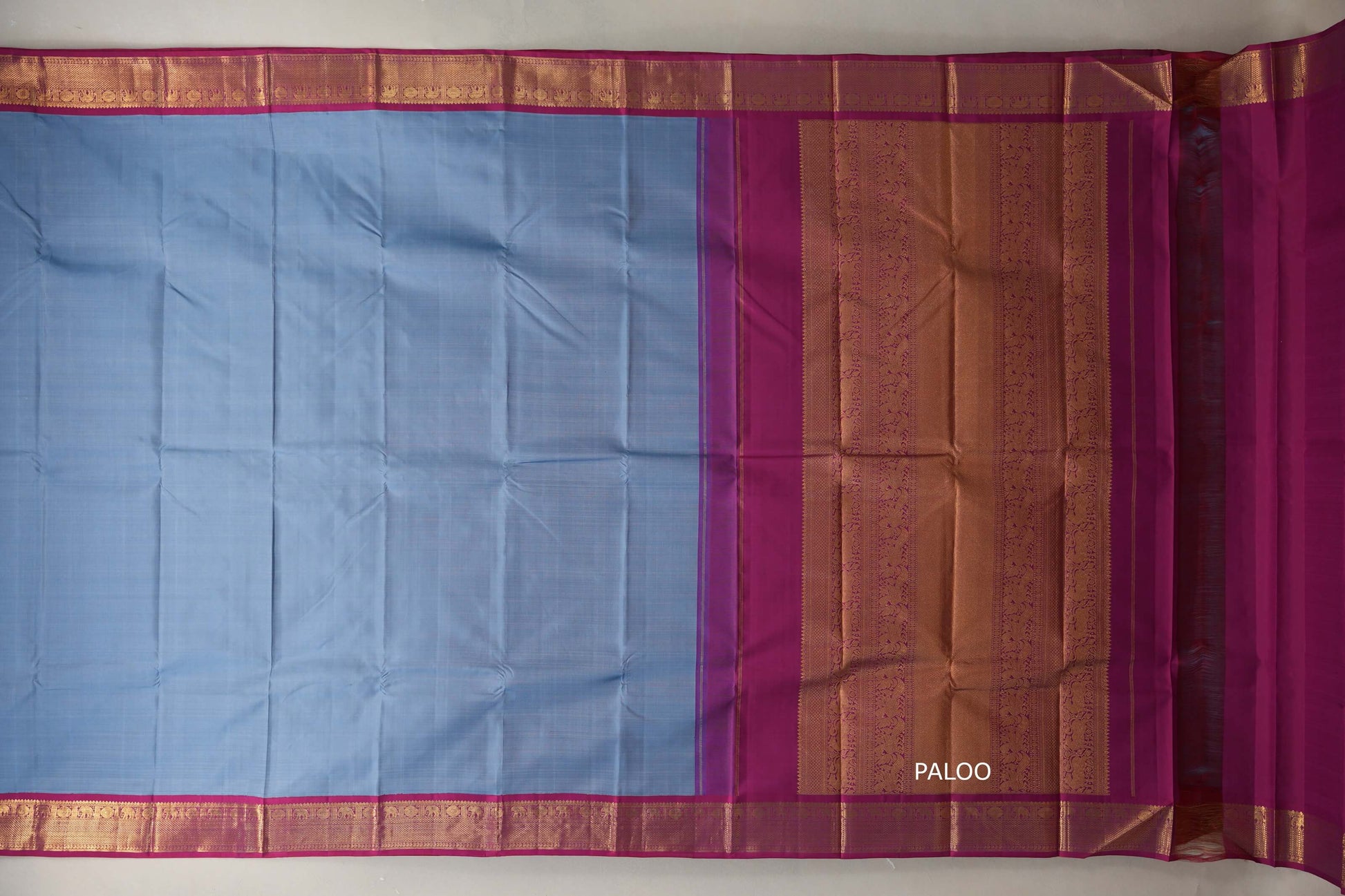 Grey with Reddish pink border Vintage Kanjivaram Silk Saree  paloo