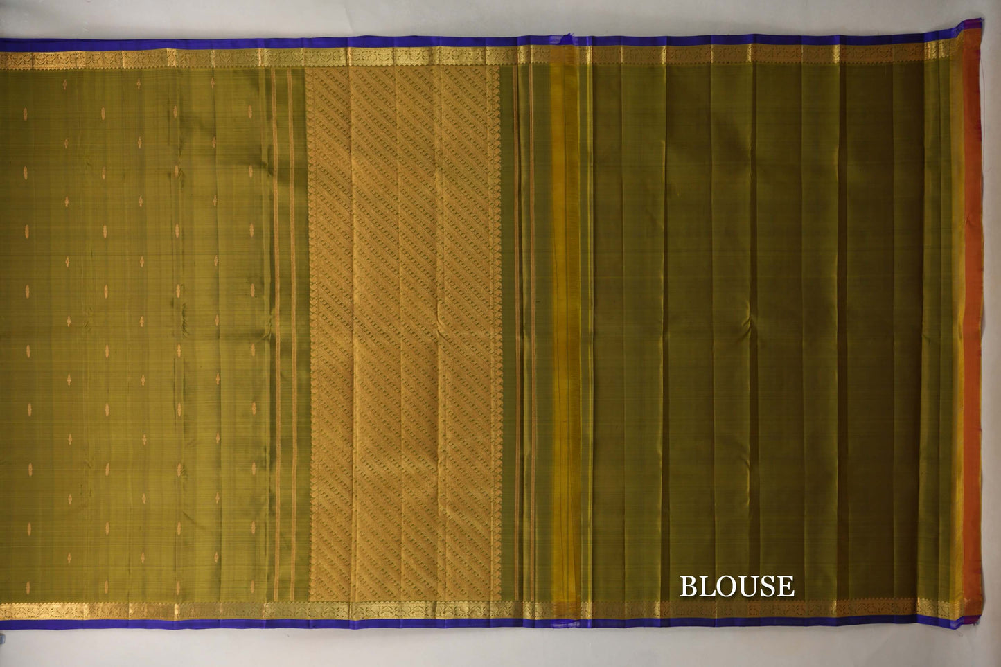 Olive Green Vintage Kanjivaram Silk Saree blouse