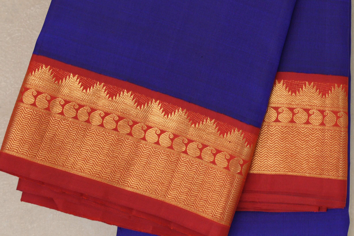 Ink Blue with red border Vintage Kanjivaram Silk Saree border