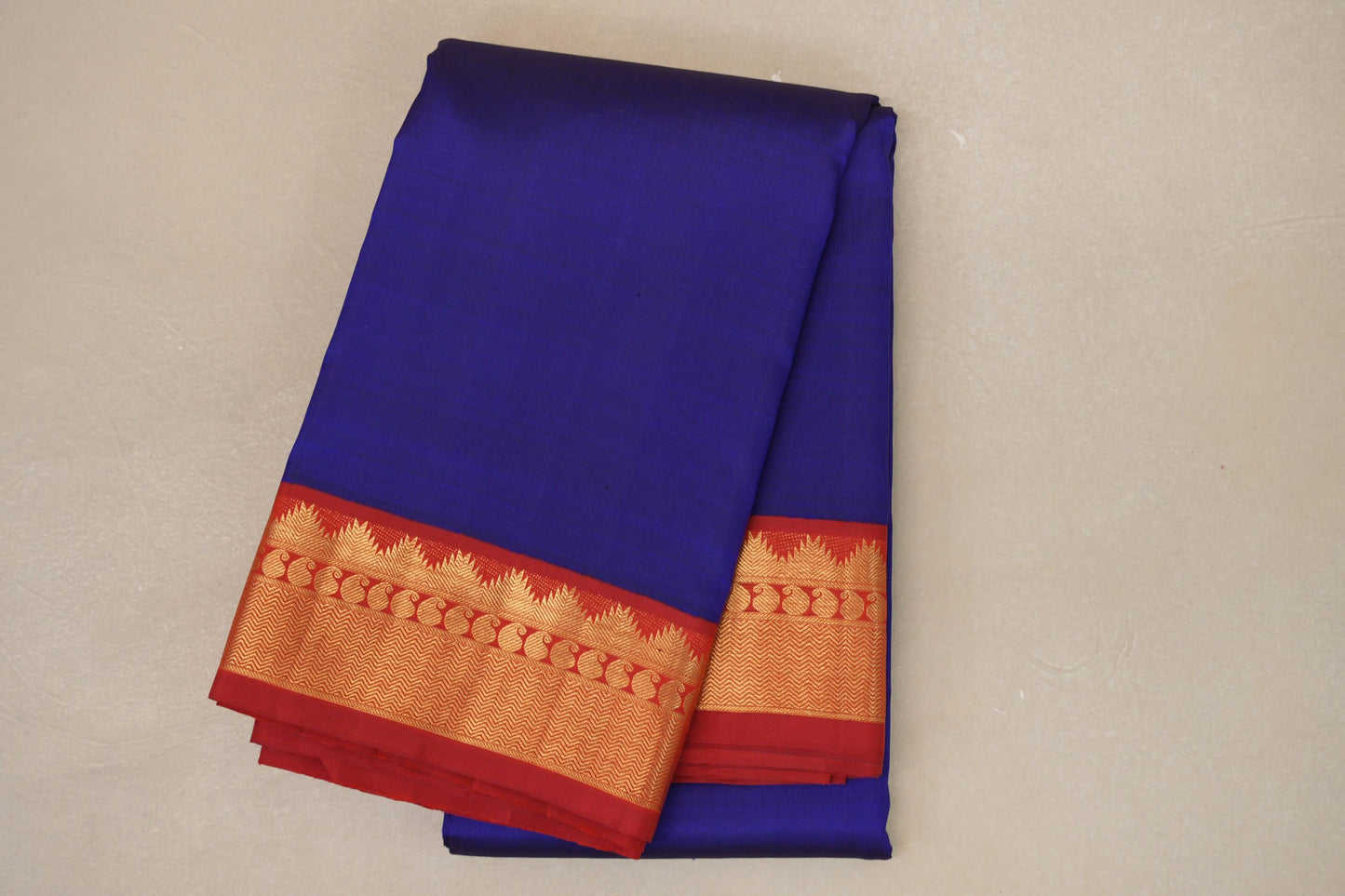 Ink Blue with red border Vintage Kanjivaram Silk Saree