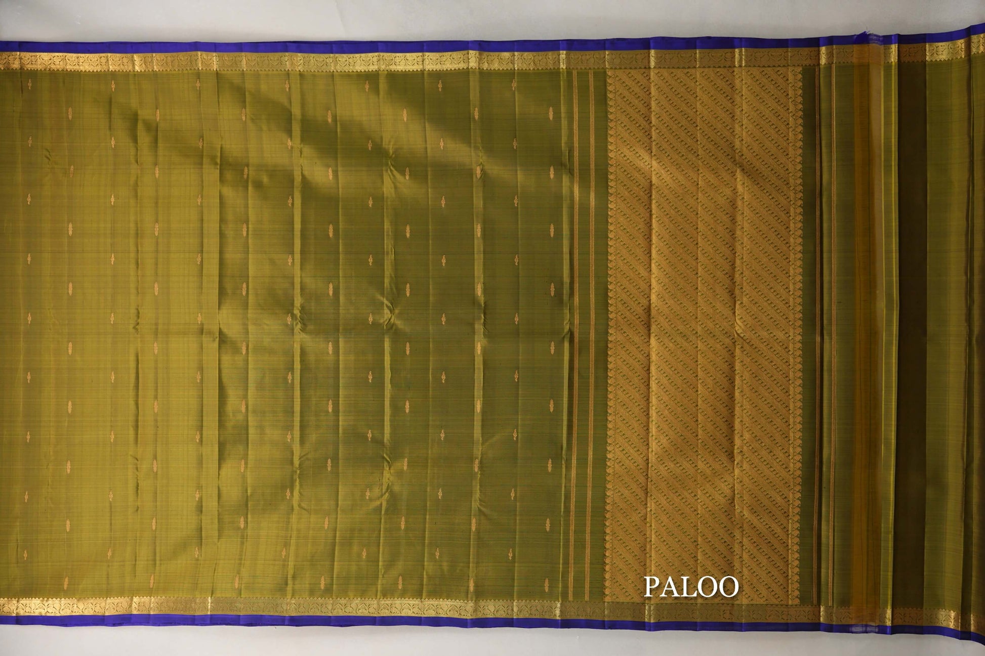 Olive Green Vintage Kanjivaram Silk Saree paloo
