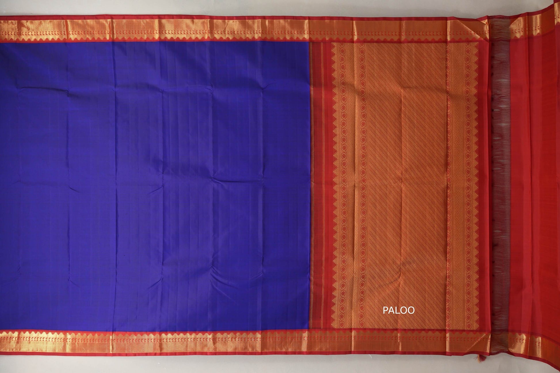 Ink Blue with red border Vintage Kanjivaram Silk Saree paloo