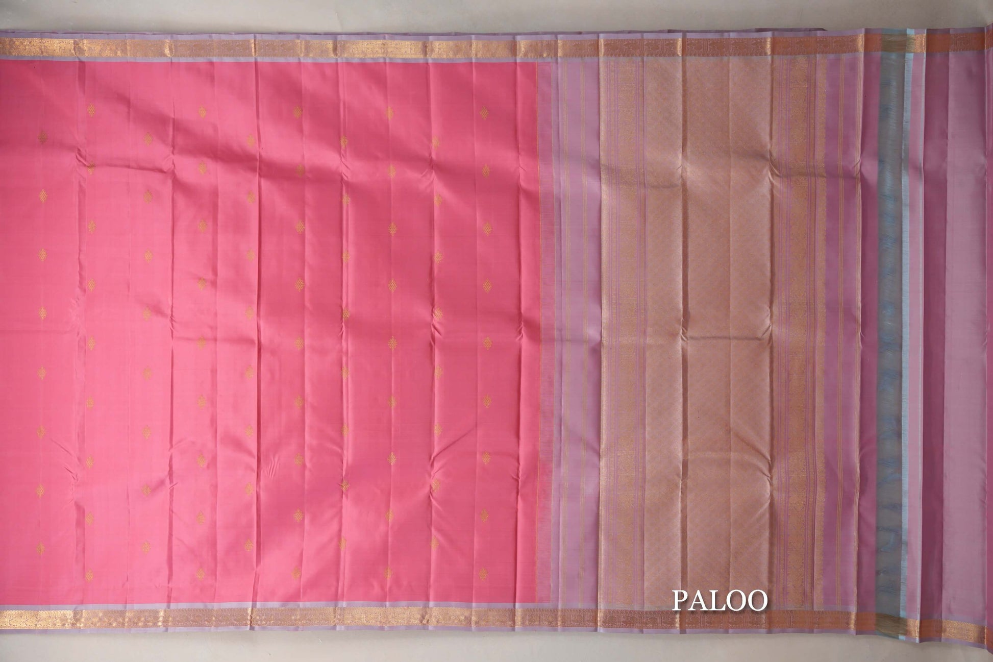 Rose Pink with Dual Tone of Rose Pink and Elaichi Green Borders Vintage Kanjivaram Silk Saree paloo