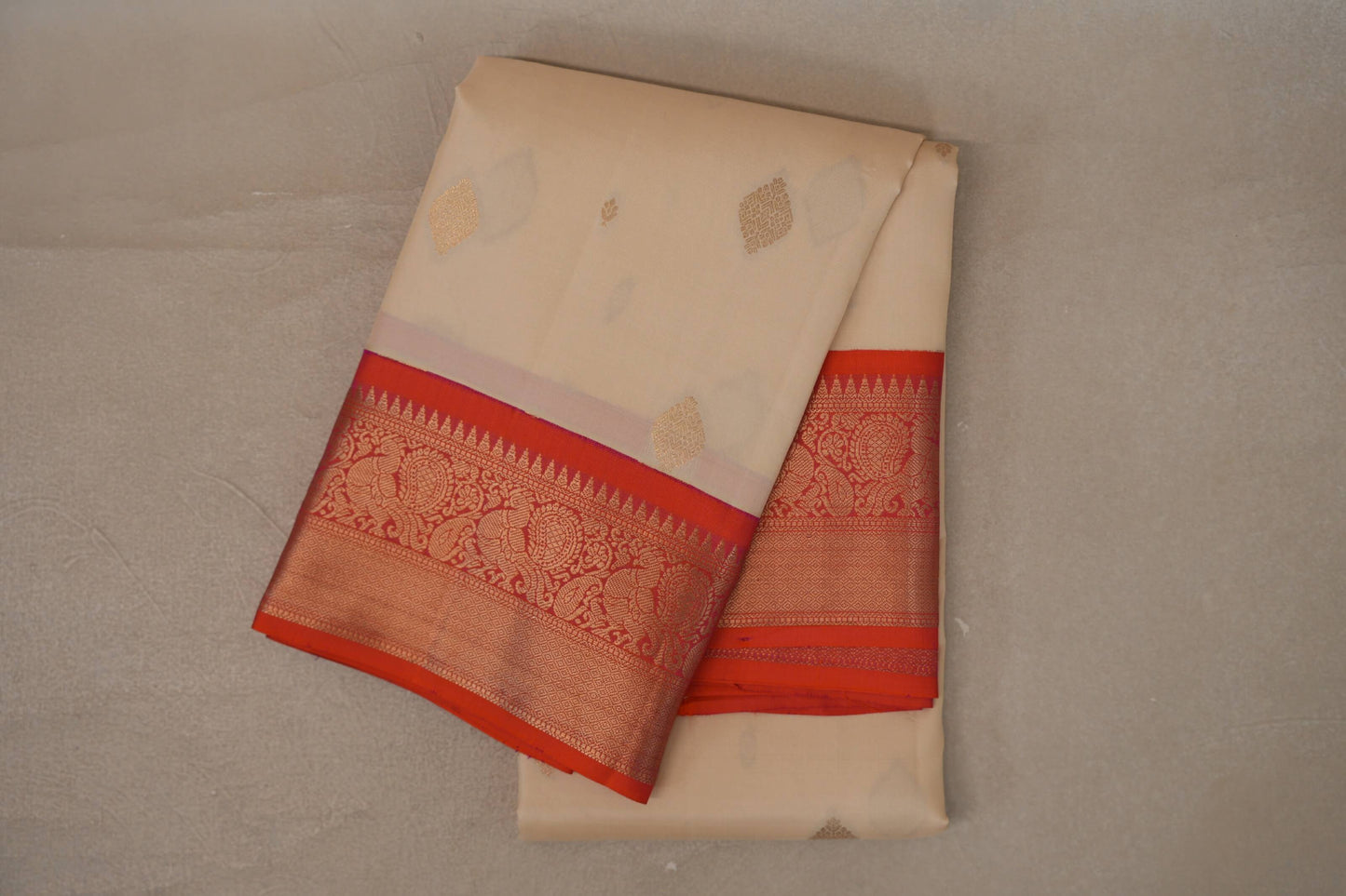 Cream with Dual Tone of Orange and Pink Borders Soft Silk Saree