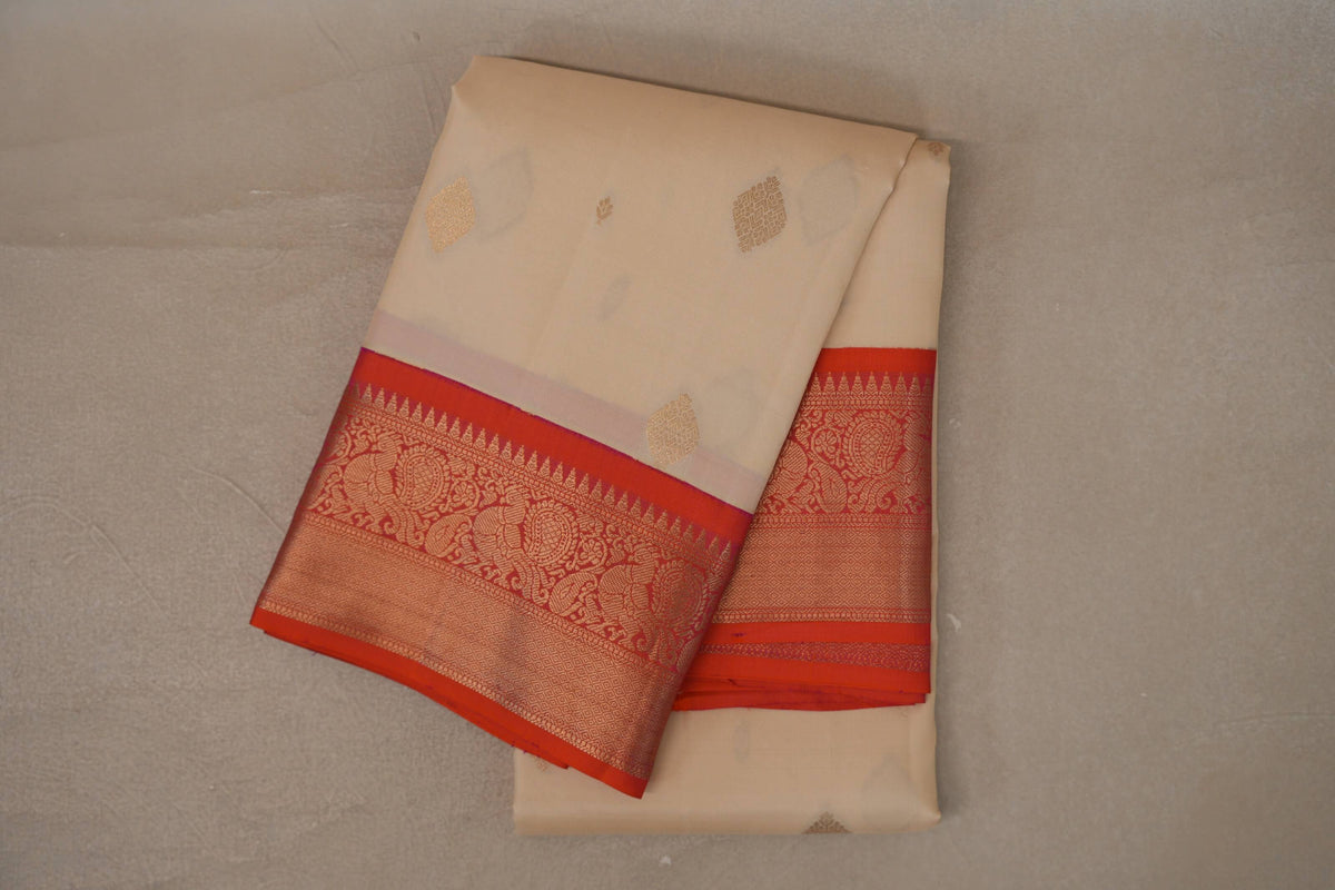 Cream with Dual Tone of Orange and Pink Borders Soft Silk Saree