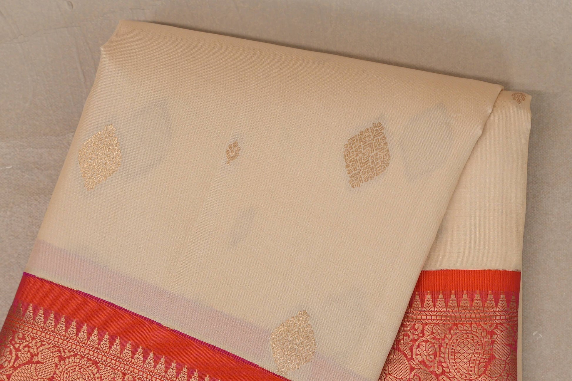Cream with Dual Tone of Orange and Pink Borders Soft Silk Saree body