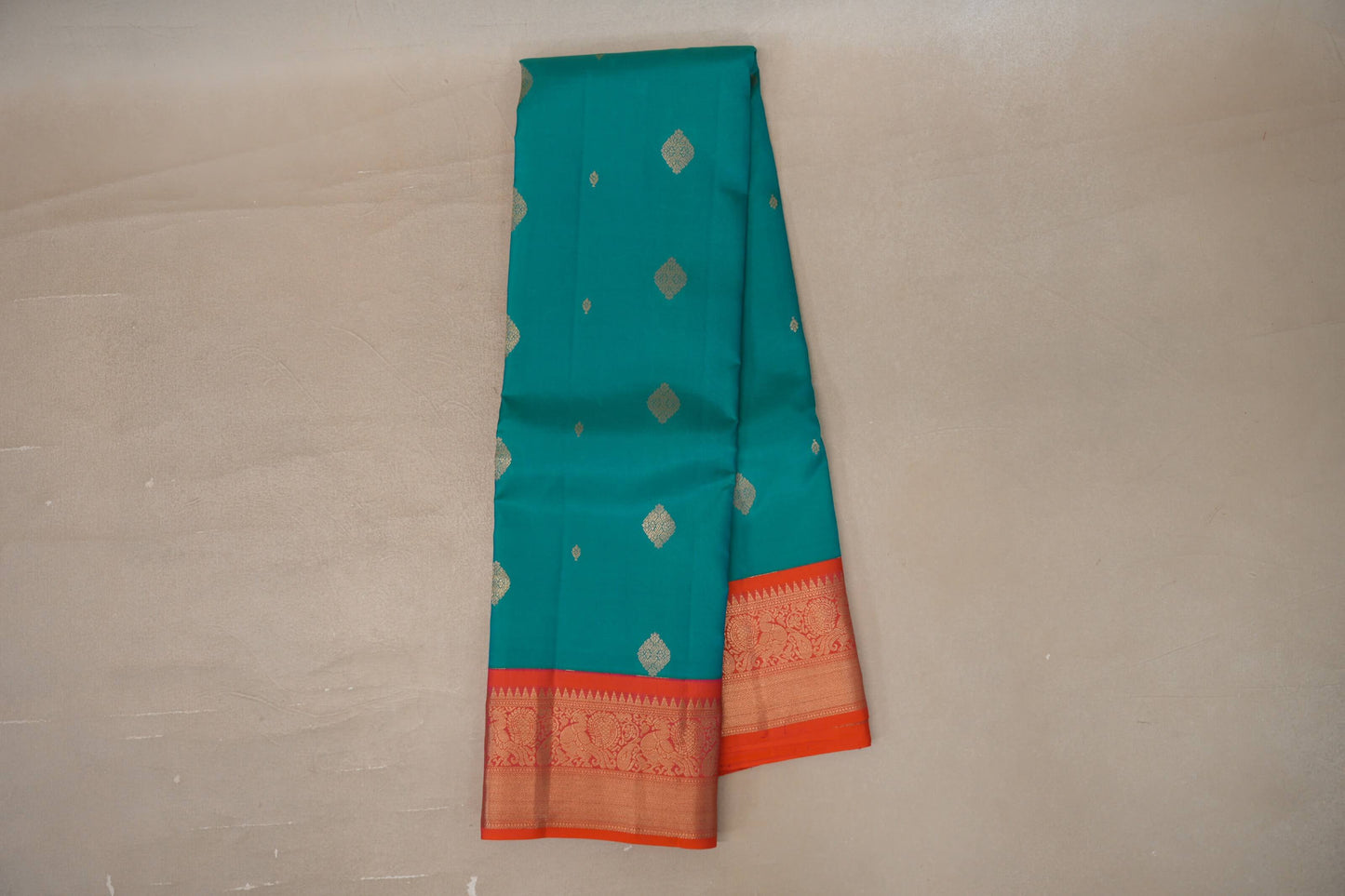 Online Rama Green with Dual Tone of Orange and Pink Borders Soft Silk Saree