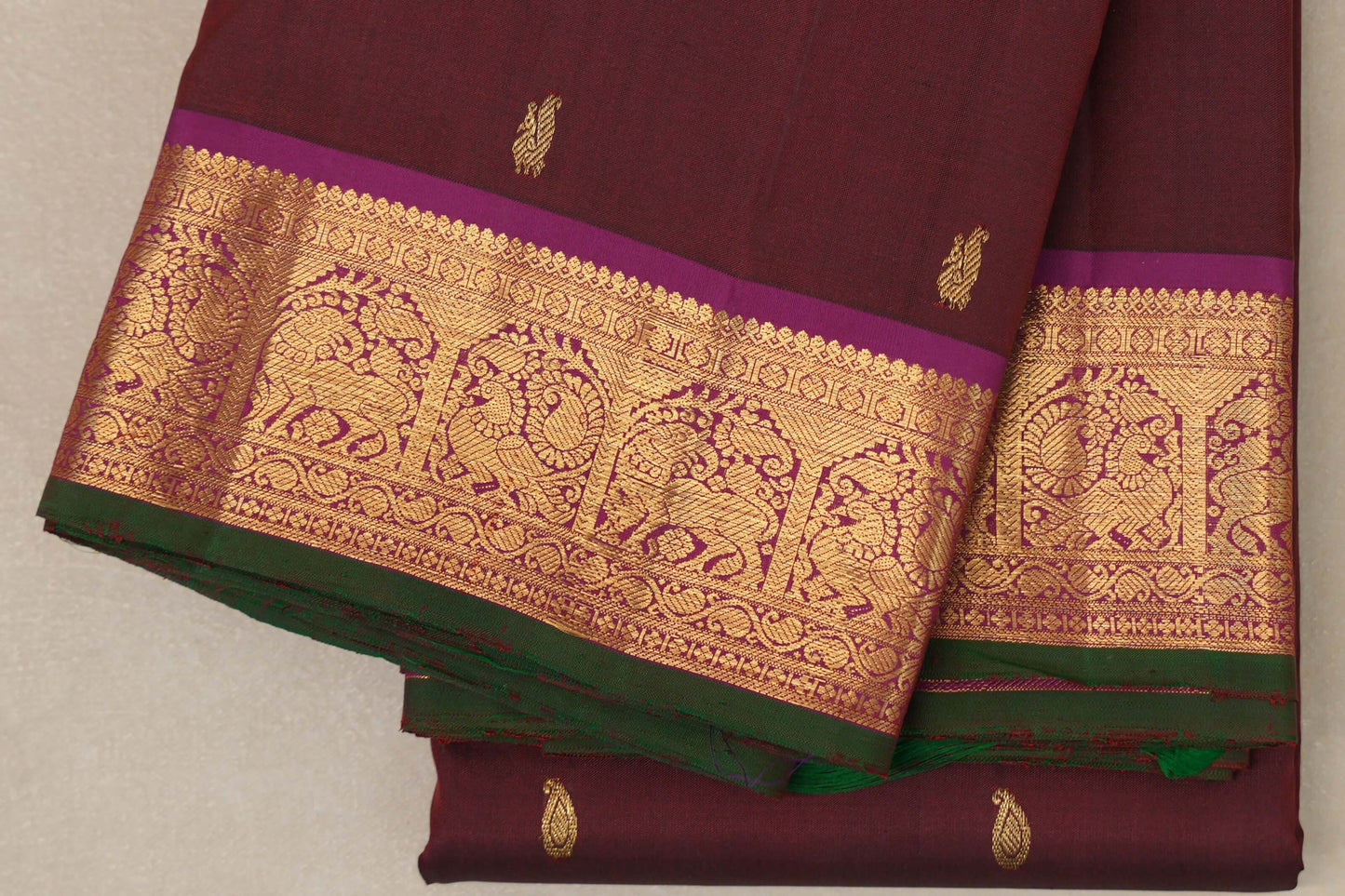 Burgundy Maroon with magenta borders Vintage Kanjivaram Silk Saree  border