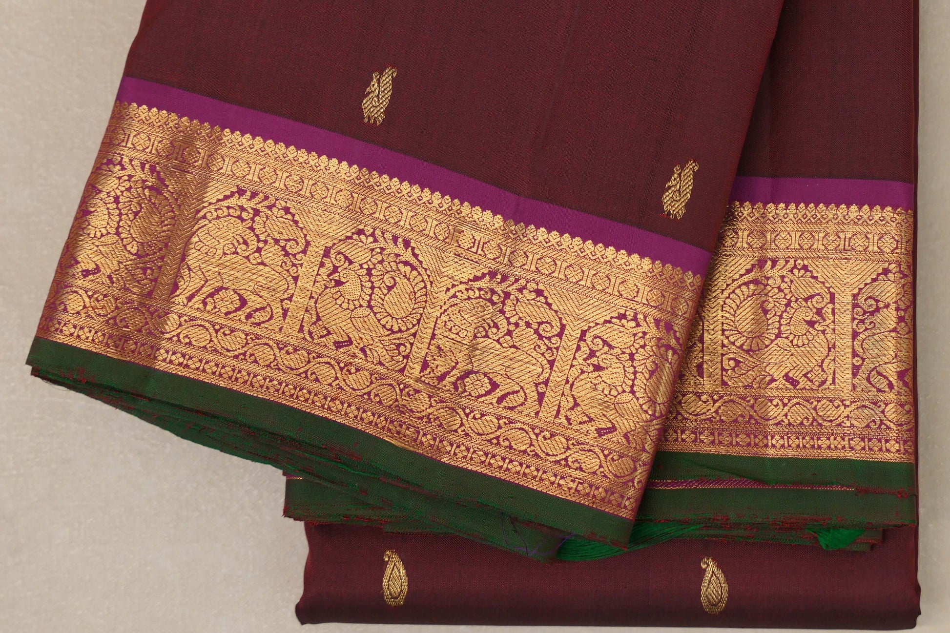 Burgundy Maroon with magenta borders Vintage Kanjivaram Silk Saree  border