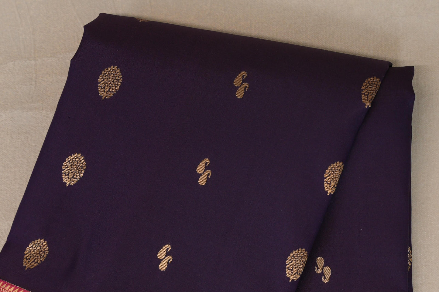 Deep Purple with Dual Tone of Orange and Pink Borders Soft Silk Saree body