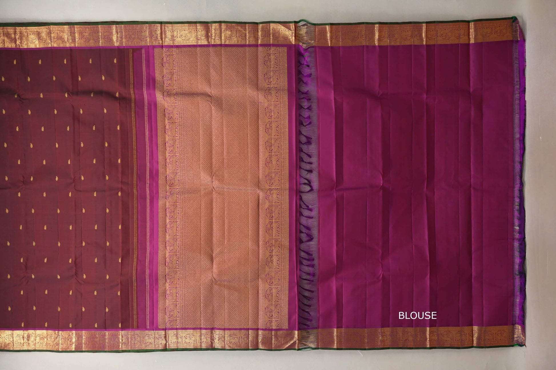 Burgundy Maroon with magenta borders Vintage Kanjivaram Silk Saree  blouse