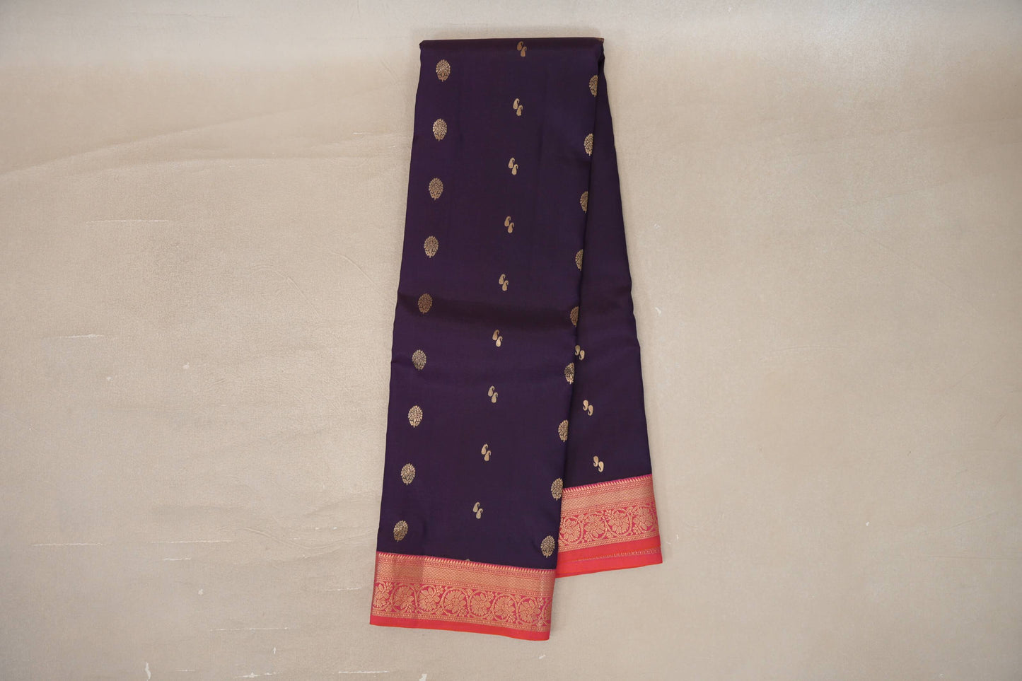 Online Deep Purple with Dual Tone of Orange and Pink Borders Soft Silk Saree 