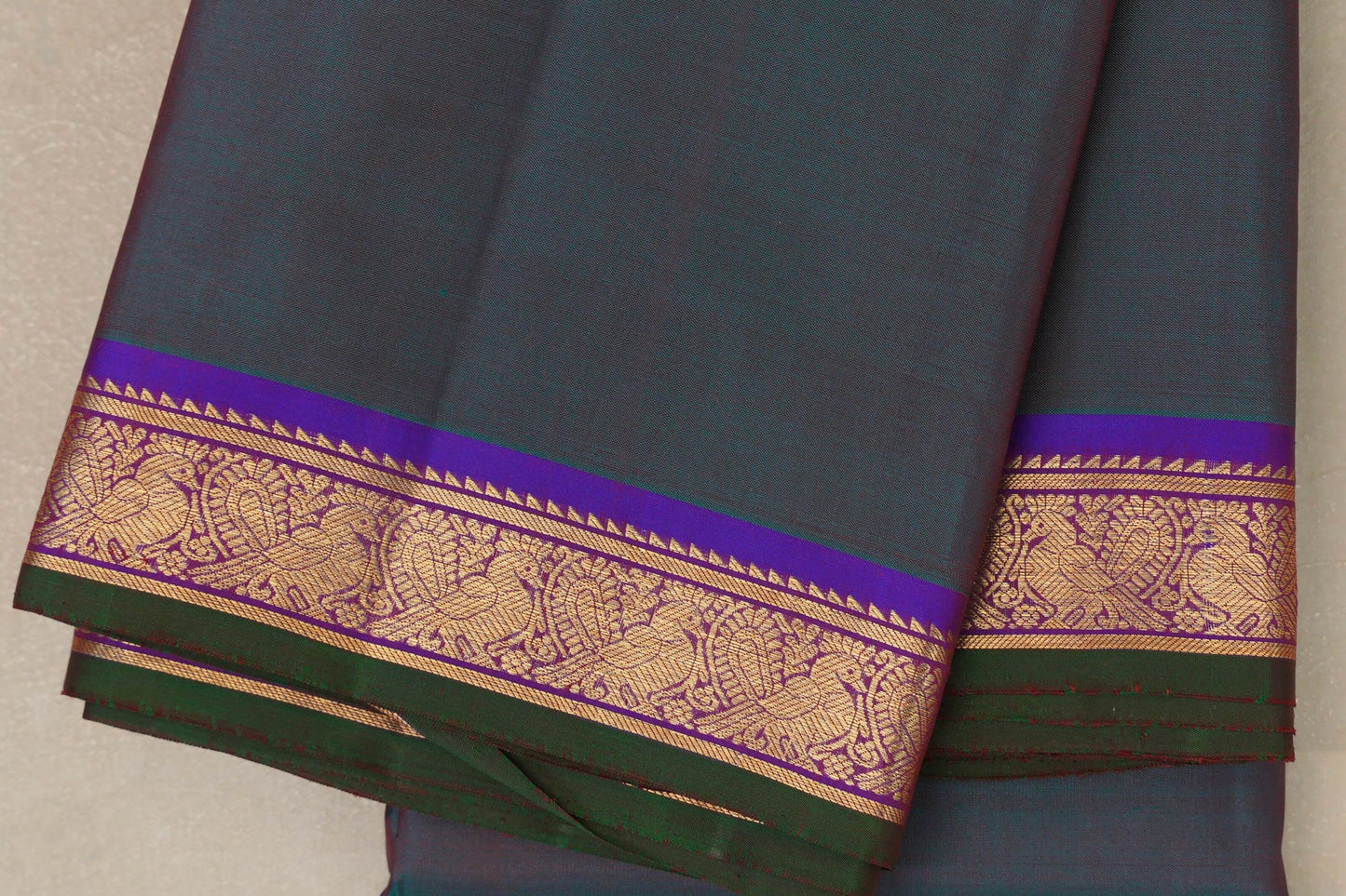 Peacock Green with purple border Vintage Kanjivaram Silk Saree  by Shreenivas Silks