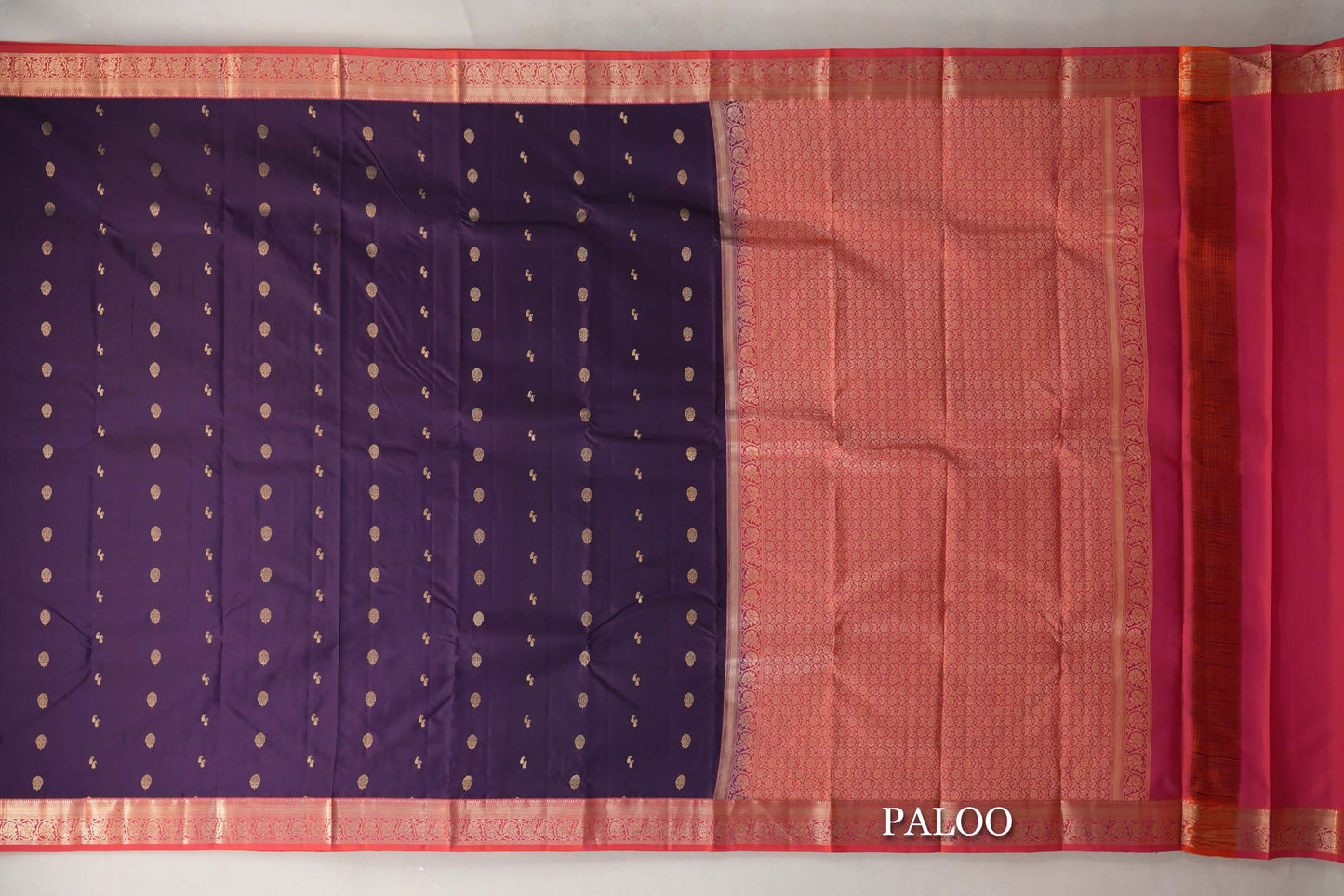 Deep Purple with Dual Tone of Orange and Pink Borders Soft Silk Saree paloo