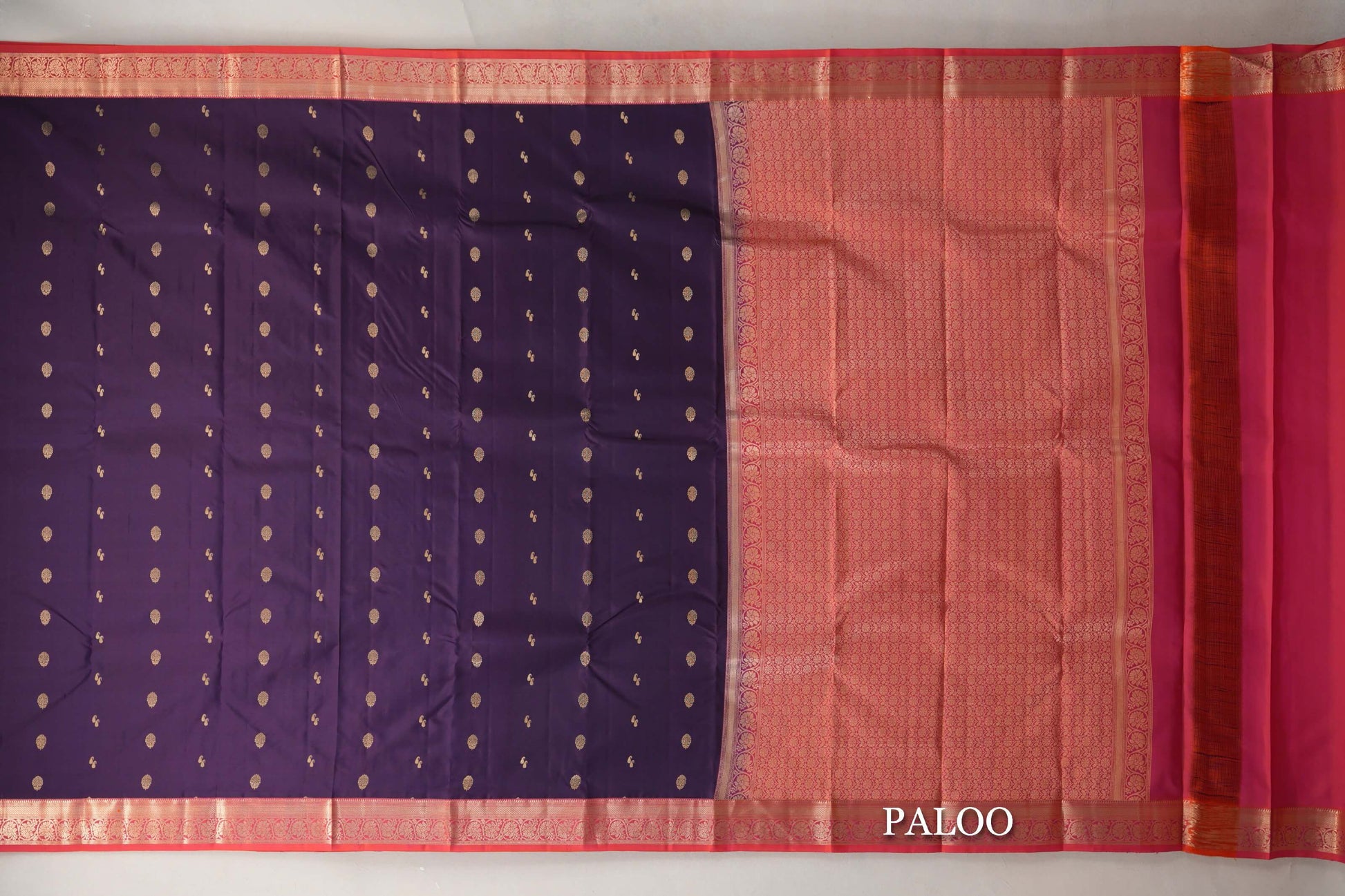 Deep Purple with Dual Tone of Orange and Pink Borders Soft Silk Saree paloo