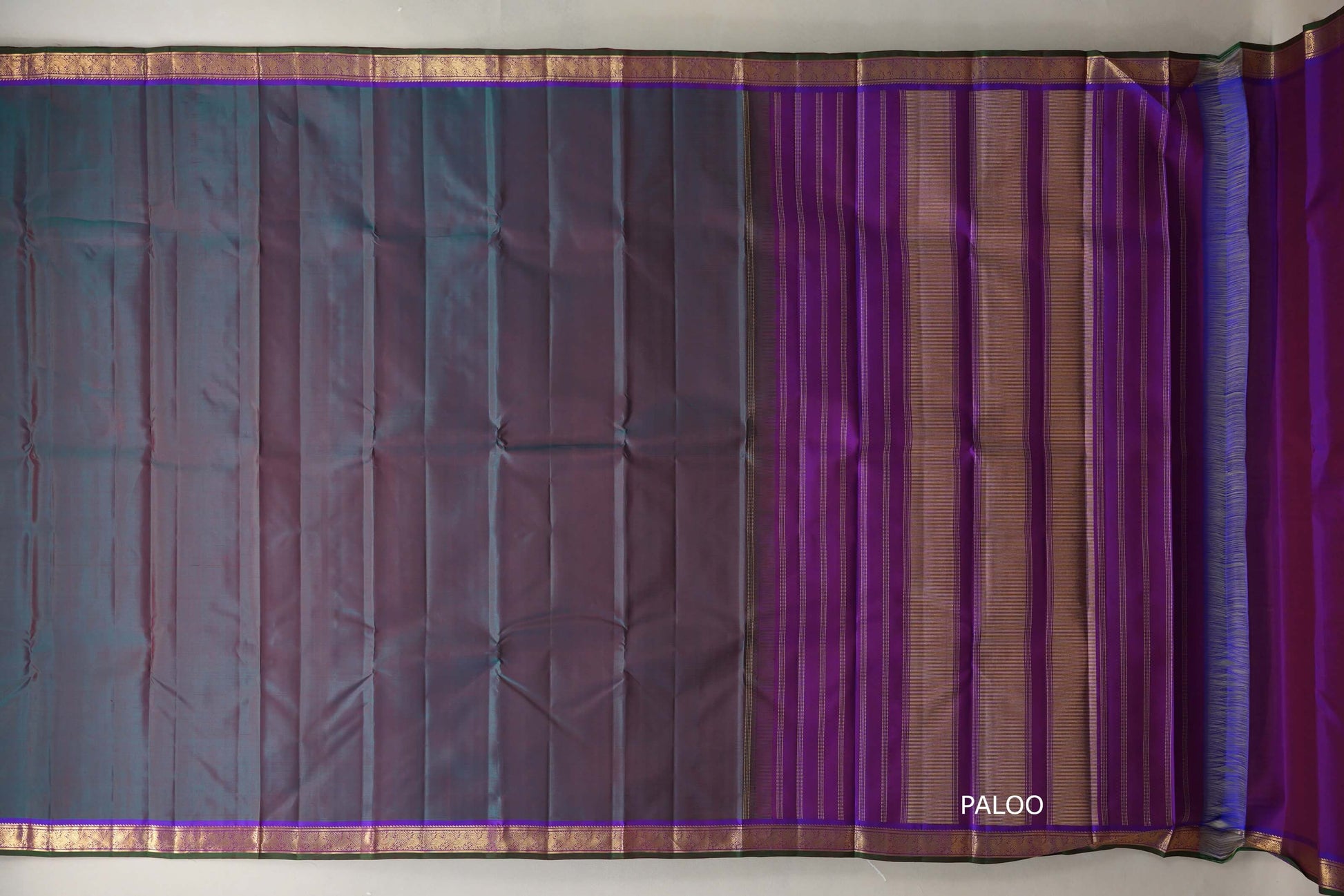 Peacock Green with purple border Vintage Kanjivaram Silk Saree  by Shreenivas Silks paloo