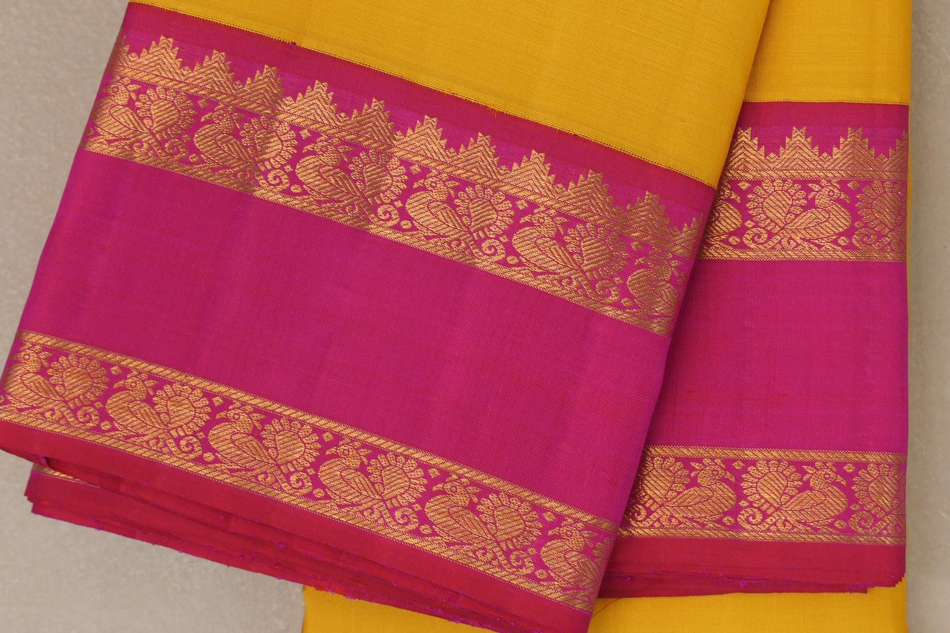 Yellow with Reddish pink border Vintage Kanjivaram Silk Saree  border