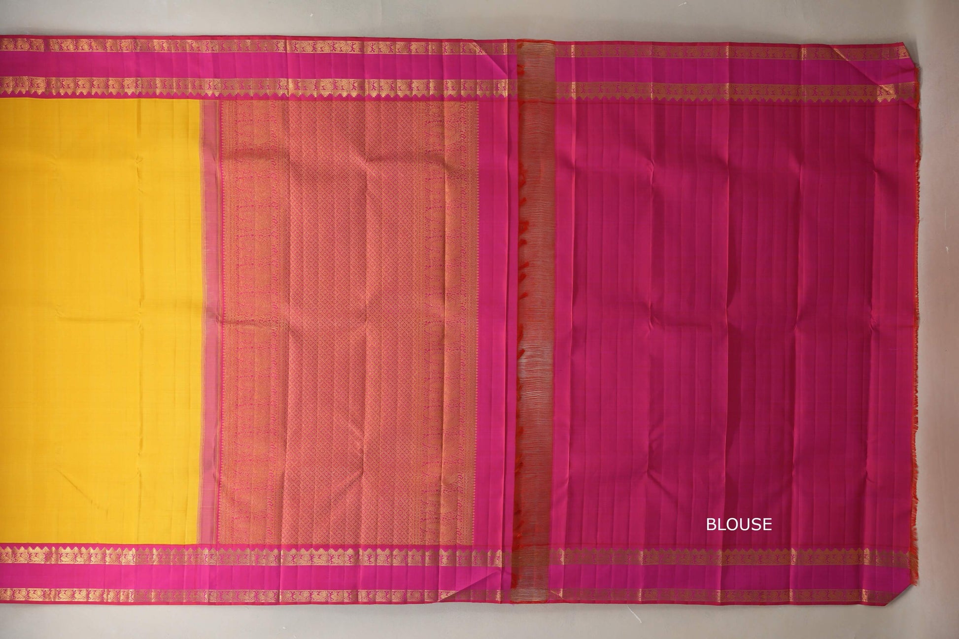 Yellow with Reddish pink border Vintage Kanjivaram Silk Saree  blouse
