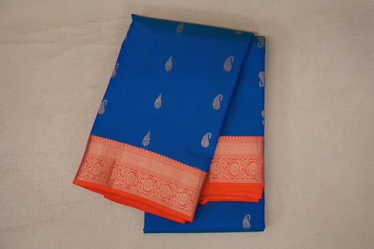 Peacock Blue with Pinkish Orange Borders Soft Silk Saree